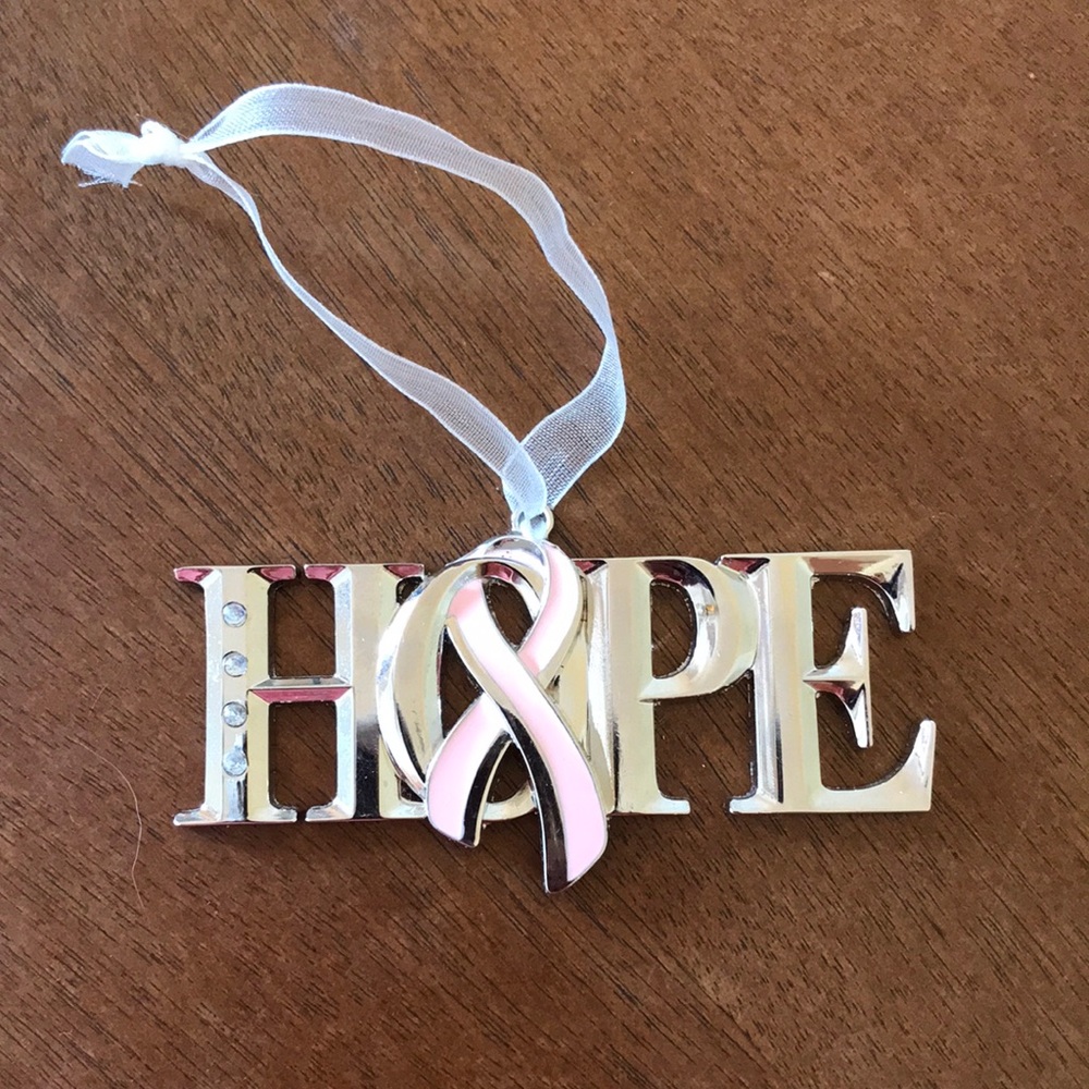 Silver Pink Ribbon Breast Cancer HOPE ornament with Crystal Stone Detail